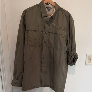 Eddie Bauer Olive Green Lightweight Button-Front Shirt Jacket